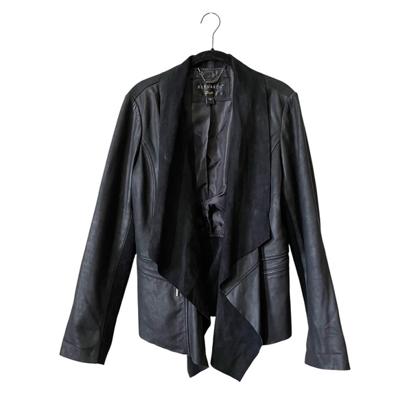 Bernardo Moto Leather Jacket Women's Size M Black Draped Open Front Pockets Rock - Picture 1 of 6